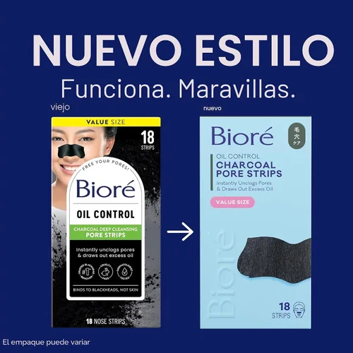 Vista 2 de Biore - Tiras de poros de limpieza profunda de carbón, tiras nasales para eliminación de puntos negros en piel grasa, cuenta con tecnología C-Bond