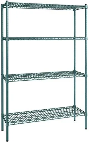 Vista 375 de Kit de 4 estantes de epoxi verde NSF de 21 x 72 pulgadas con postes de 86 pulgadas, estantería de almacenamiento resistente, kit de estantería