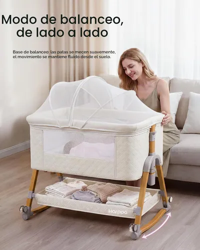 Vista 8 de HARPPA - Moisés para dormir de noche, cuna 3 en 1 con colchón Crema