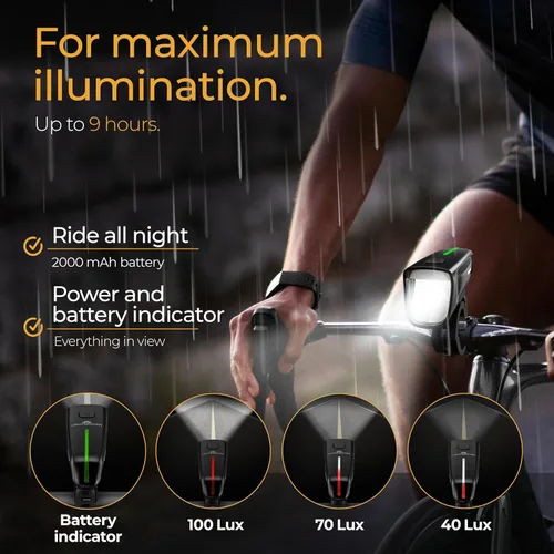 Vista 3 de Luces de bicicleta de 100 Lux - Batería de 2000 mAh - con reflector y luz de freno - USB-C recargable y a prueba de salpicaduras - Luces