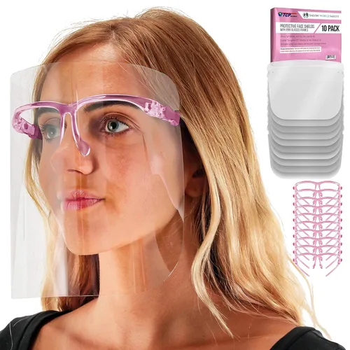 Vista 12 de TCP Global Salon World Protectores Faciales de Seguridad con Marcos de Gafas Rosas (Paquete de 4) - Protectores Faciales Completos Ultra