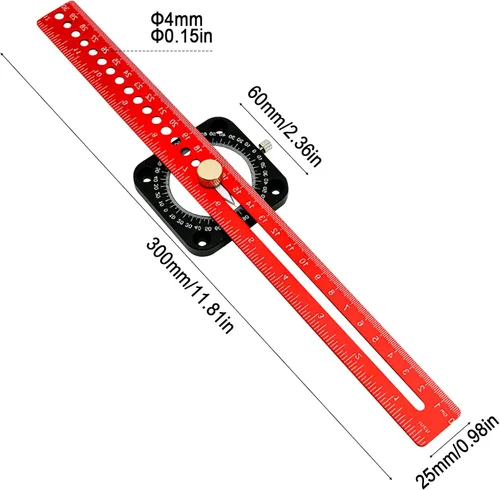 Vista 8 de Herramienta de dibujo circular para carpintería 5 en 1, brújula 360, círculos rectos, arcos, regla de dibujo de líneas, herramienta de medición