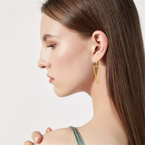 Vista 6 de Charm Chic - Aretes colgantes minimalistas de metal punk triangulares rectangulares con geometría para mujeres, niñas, adolescentes y hombres