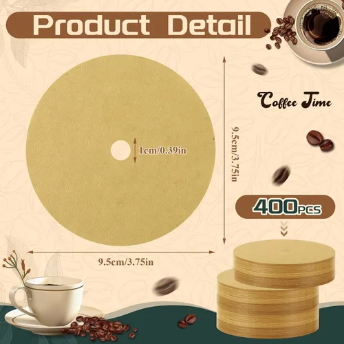 Vista 2 de 400 filtros de café percolador, filtro de papel de café desechable natural sin blanquear de 3.75 pulgadas
