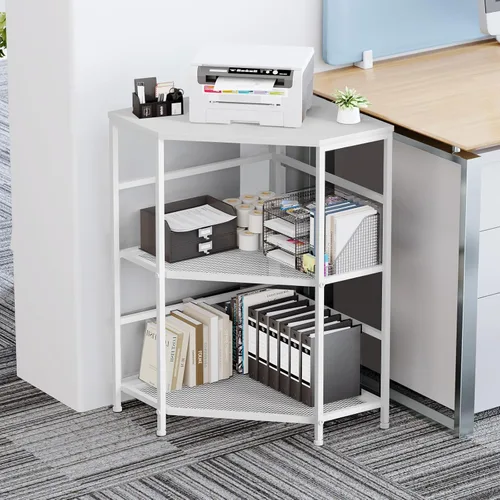 Vista 16 de EasyCom Soporte de impresora grande con cajón de almacenamiento, 5 estantes ajustables y carrito rodante de 3 niveles con ruedas industriales