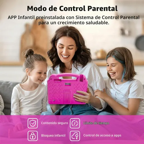 Vista 3 de Tablet Android de 10 pulgadas, Android 15 Kids Tablet, A523 Octa-Core, 8GB+64GB, 1TB expandible, WiFi 6 (2.4G+5G), funda EVA con soporte, rosa