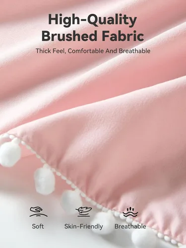 Vista 2 de TILLYOU Falda de cuna de bebé para niñas y niños, falda de cama con volantes con pompones, 28 x 52 pulgadas, caída de 14 pulgadas, rosa