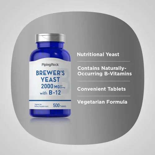Vista 4 de Piping Rock Comprimidos de levadura de cerveza de 2000 mg 500 píldoras con B12 Suplemento vegetariano, sin OMG