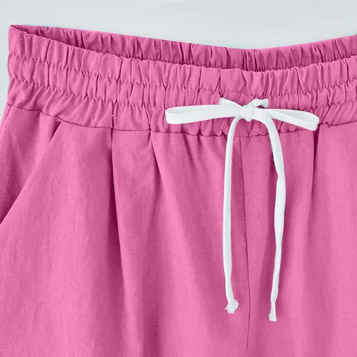 Vista 10 de Pantalones cortos sólidos con control de barriga, casuales, con cordón, cómodos, para mujer, pantalones cortos ligeros de verano para correr 2023
