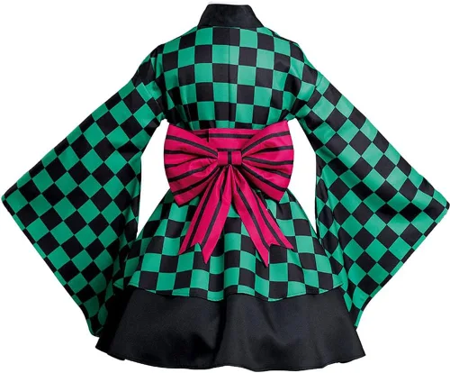 Vista 3 de Kimono de anime japonés Tanjiro Cosplay para mujer, disfraz de Halloween con pendientes