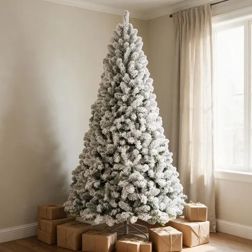 Vista 9 de Árbol de Navidad artificial con bisagras preiluminado flocado de Árbol flocado básico