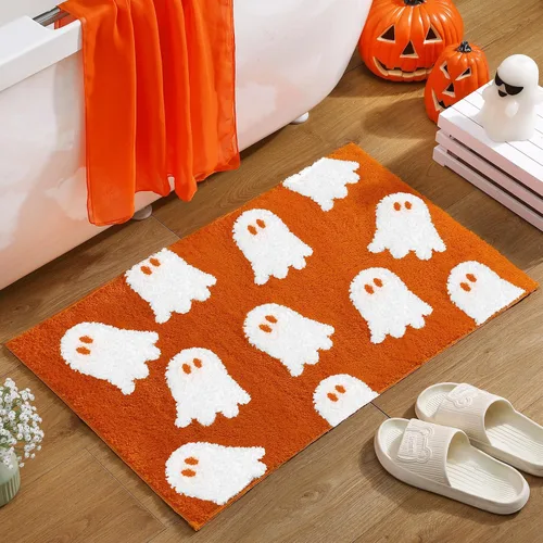 Vista 11 de Tapete de baño de fantasma negro, tapete de baño suave de Halloween, antideslizante, lindo fantasma espeluznante, decoración de baño, alfombra