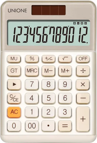 Vista 8 de UNIONE Calculadora Panda con LCD brillante, escritorio portátil de doble alimentación. Color. Negocios, oficina, escuela secundaria... (beige)