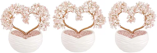 Vista 4 de Jovivi Juego de 2 piezas de adorno de bonsái de árbol de dinero de cristal de cuarzo rosa y árbol de dinero, pulsera elástica de árbol de la vida