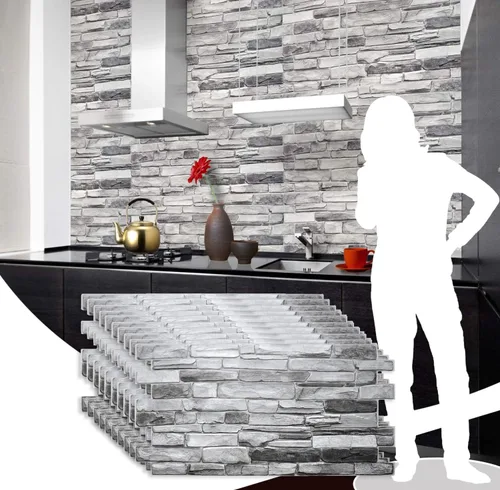 Vista 8 de Dundee Deco Paneles de pared 3D de piedra sintética de PVC marrón, 3.2 pies x 2.1 pies (98cm x 63cm), paquete de 10, decoración de paneles de pared