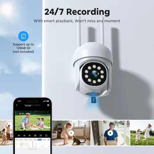 Vista 7 de CAMCAMP Outdoor Security Camera Wireless 2.4G/5G WiFi Connect【Plug-in Power】Pan-Tilt- Zoom Control, 355° View, Full Color Night Vision, Motion