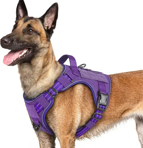 Vista 49 de rabbitgoo - Arnés para perros pequeño sin tirones, chaleco táctico de servicio con Molle y asa de control, arnés militar ajustable y reflectante