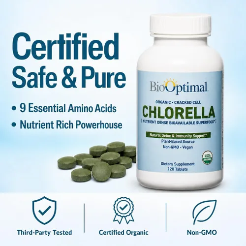 Vista 5 de BioOptimal Pared celular agrietada con Chlorella orgánica USDA y apoyo