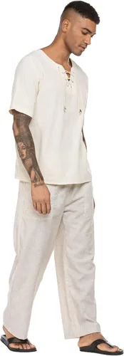 Vista 4 de COOFANDY Pantalones deportivos de lino, holgados, para hombre, ligeros, cintura elástica, para yoga y playa