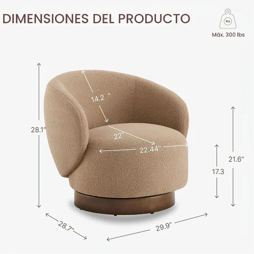 Vista 2 de KISLOT - Silla giratoria de acento redonda de barril tapizada en tela de alto rendimiento para sala de estar, dormitorio, lectura, sala de espera, 2