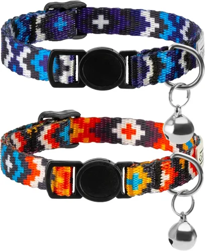 Vista 8 de CollarDirect Juego de 2 collares para gatos con campana extraíble, diseño tribal azteca de seguridad ajustable para mascotas