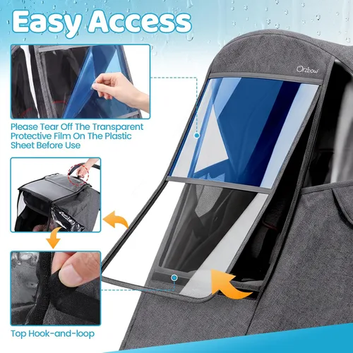 Vista 2 de Clear Stroller Rain Cover, Universal Fit, Side Ventilation, Gray