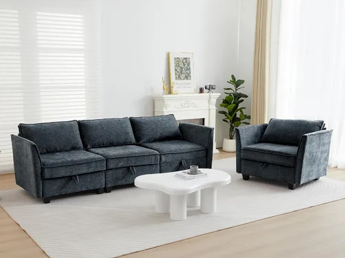 Vista 45 de ORRD Juego de sofá modular esquinero de gran tamaño, sofá convertible en forma de L con almacenamiento, sofá modular de 8 plazas con otomanas y Beige