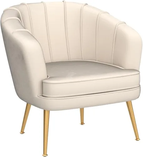 Vista 4 de Silla de acento de terciopelo Andeworld, silla de sofá individual moderna tapizada, sillón de club barrel cómodo para sala de estar con patas