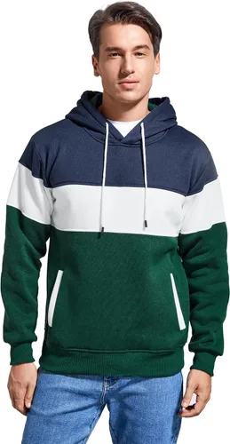 Vista 4 de Sudadera con capucha para hombre, diseño de bloques de color, casual, de vellón, manga larga, con capucha