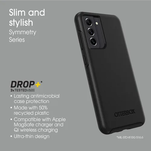 Vista 6 de OtterBox Funda para Galaxy S21 FE 5G (solo la serie) Symmetry - Negro, ultra suave, compatible con carga inalámbrica, bordes elevados para proteger