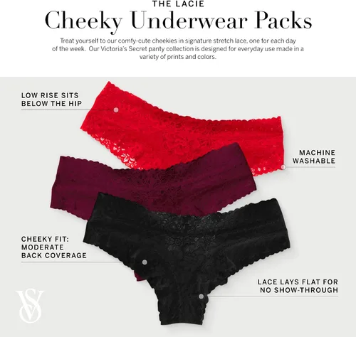 Vista 4 de Victoria's Secret Lacie Cheeky Panty Pack, Ropa Interior Mujer (XS-XXL)