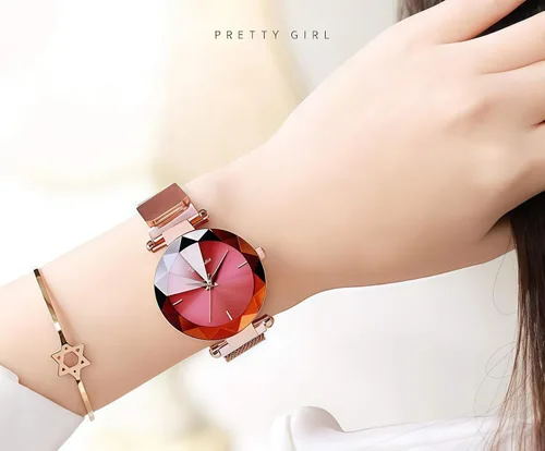 Vista 2 de MASTOP Reloj de pulsera de pulsera de acero inoxidable con correa magnética de cara de cristal para mujer