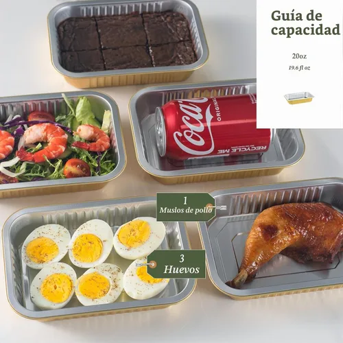 Vista 2 de Sartenes de papel de aluminio poco profundas de 20 onzas con tapas a presión, paquete de 5