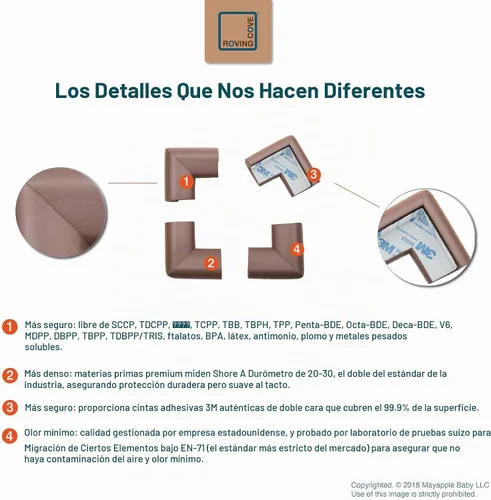 Vista 5 de Roving Cove HeftyFit - Protector de esquina para bebé (4 esquinas grandes), protectores de goma suave de espuma de goma para muebles, adhesivo 3M