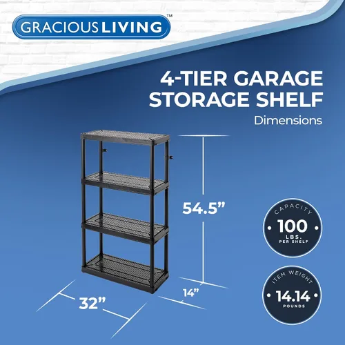 Vista 2 de Gracious Living Estantería de almacenamiento de uso medio con 4 estantes, ventilada, de altura fija, sistema organizador de 14 x 32 x 54.5 pulgadas
