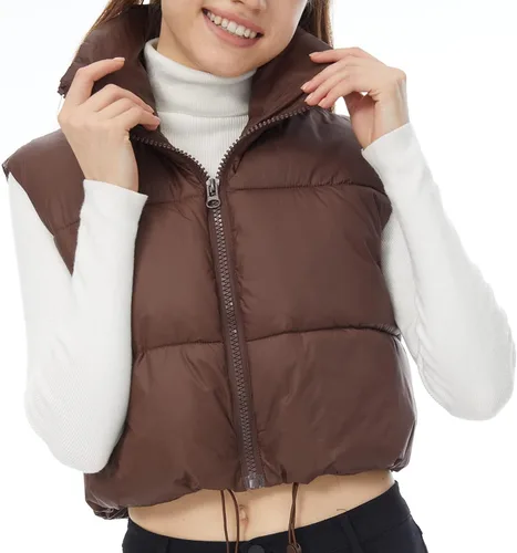 Vista 5 de Chaleco acolchado de invierno para mujer, cuello alto, ligero, sin mangas, chaleco acolchado