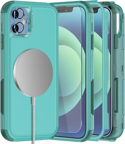 Vista 11 de Diverbox - Funda para iPhone 12 a prueba de golpes y caídas, protector de pantalla de vidrio templado, funda protectora de alta resistencia