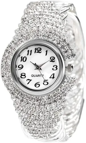 Vista 5 de Reloj de pulsera elegante de cristal para mujer, brazalete redondo, esfera analógica de cuarzo Dorado