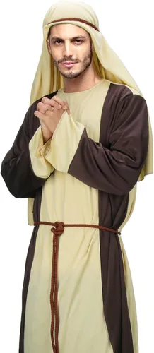 Vista 3 de NIHONCOS Disfraz de San José para hombre, traje religioso bíblico de Jesús, traje de pañuelo para la cabeza, traje medieval para Halloween y cosplay