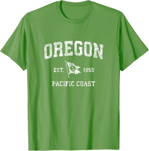 Vista 24 de Oregon Vintage barco ancla bandera diseño de West Coast Retro Tee, hombre S, Arándano