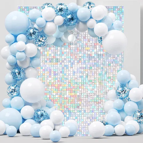 Vista 10 de 24 paneles de fondo de pared negros brillantes, fondos cuadrados de lentejuelas con efecto 3D, fondos de fotos grandes para cumpleaños, graduación