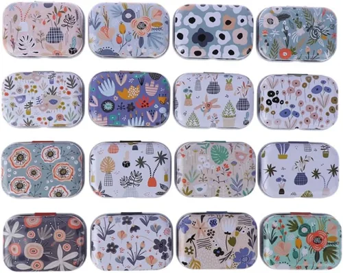 Vista 7 de 8 piezas de mini flores de estaño organizador de joyas caja de almacenamiento cajas decorativas pequeñas latas de metal floral con tapas
