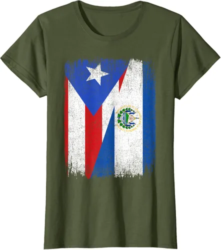 Vista 55 de Camiseta Half Puerto Rico El Salvador Flag Orgullo Salvadoreño Roots