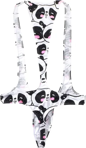 Vista 8 de Enterizo de malla con estampado de leotardo sexy para hombre, con estampado de camiseta de lucha libre