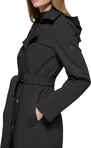 Vista 3 de Calvin Klein Chaqueta impermeable con cinturón de doble botonadura para mujer con capucha extraíble