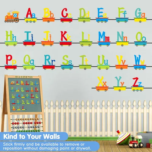 Vista 9 de Calcomanías de alfabeto para niños, alfabeto ABC, calcomanías de tren, calcomanías de pared de letras del alfabeto, calcomanías de pared