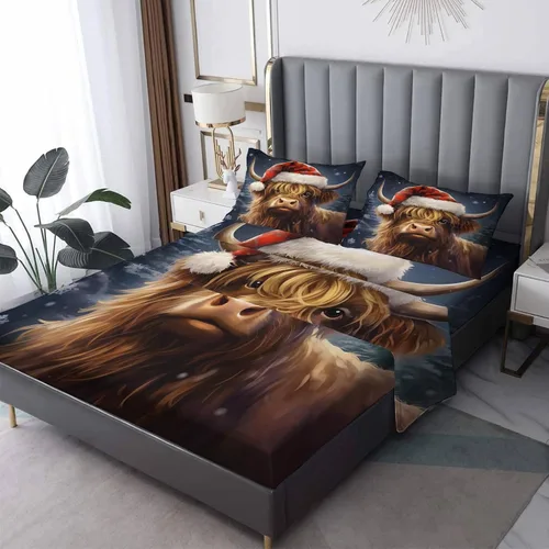 Vista 11 de Juego de sábanas de Navidad con diseño de gato tamaño individual, sábanas de microfibra suave y bolsillo profundo, sábanas y fundas de almohada
