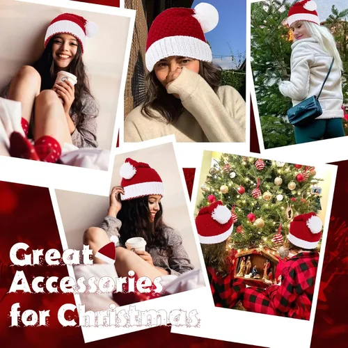 Vista 6 de Zando Christmas Hats Adults for Women Men Santa Hat Adult Winter Santa Beanie Warm Christmas Hats Christmas Beanie Hat
