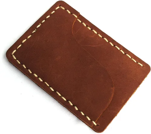 Vista 2 de Hand-made front pocket card holder, leather minimalist card, ultra-thin wallet, credit card holder, 3 card slots