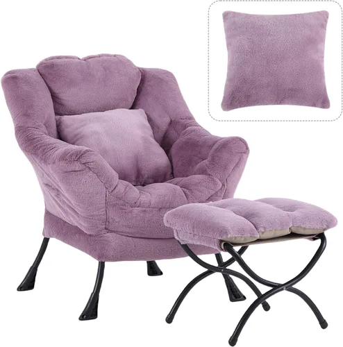 Vista 22 de Silla Lazy con otomana, cómoda silla de lectura para dormitorio Melocotón Beige-1